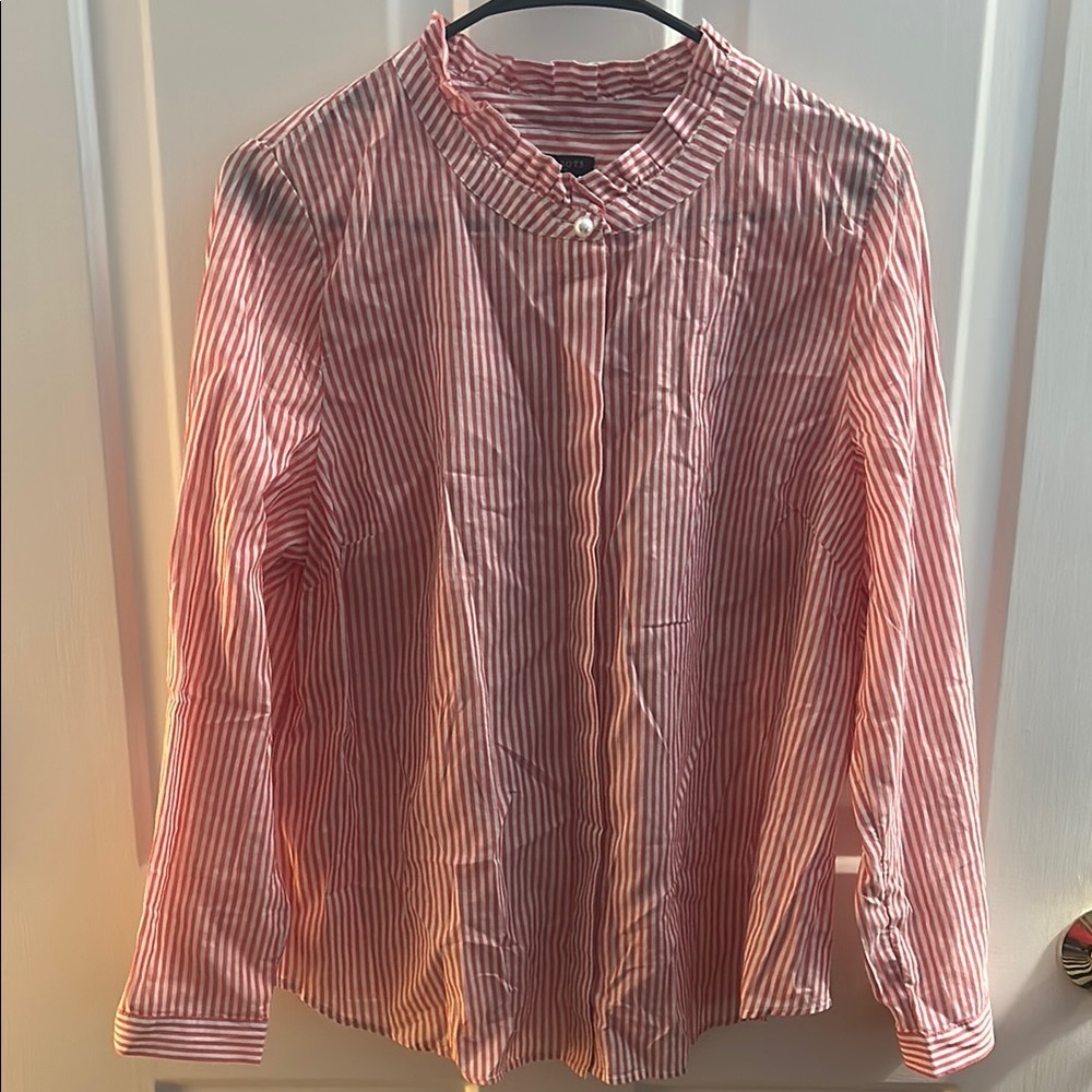 Talbots Pink and White Striped Casual Button Down Shirt with Lightweight Fabric